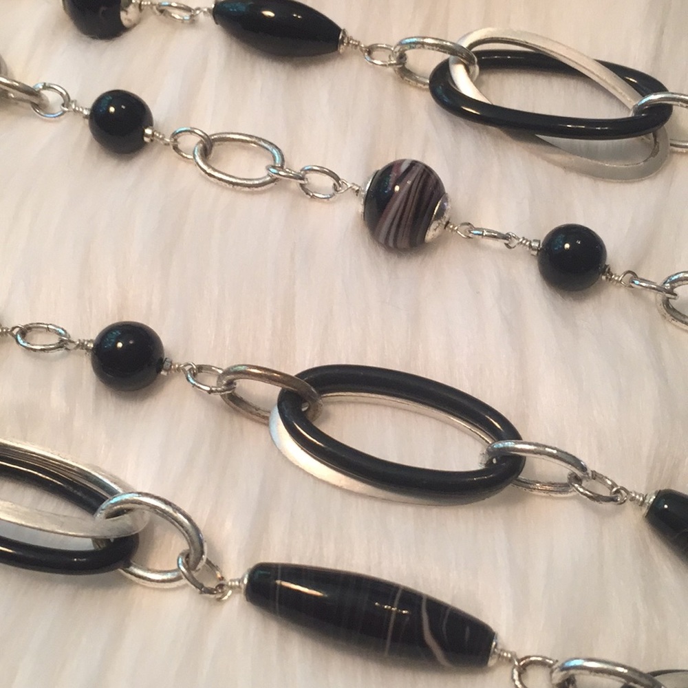 Two Matching Silver/Black Stone Necklaces - Picture 3 of 6